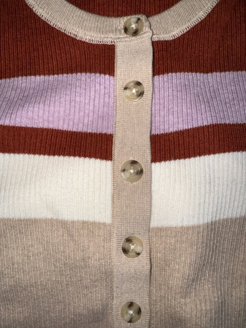 Faherty Organic Cotton & Cashmere Sweater with Rust & Lavender Stripes - Picture 6 of 7